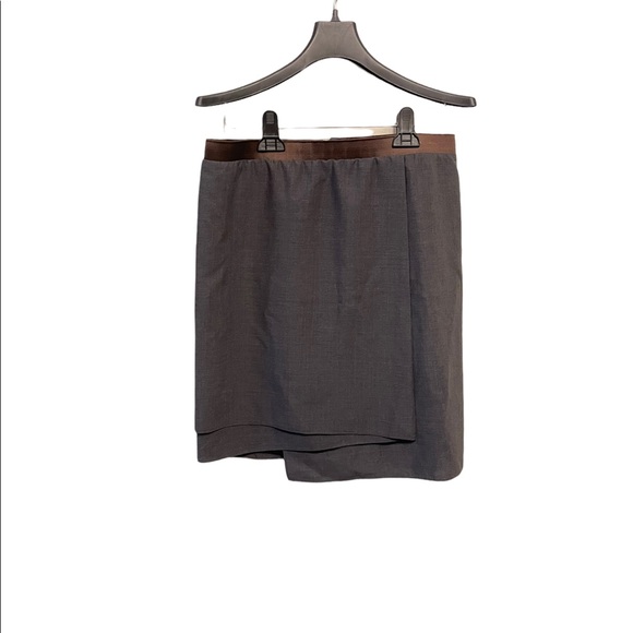 Brunello Cucinelli Wool Asymmetrical Hem Faux Wrap Above Knee Skirt